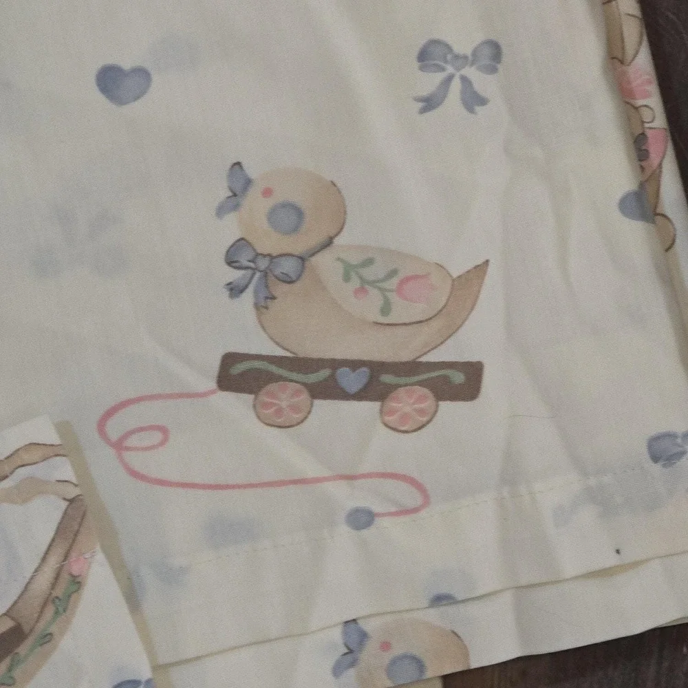 2 Rocking Horse Vtg Toys Nursery Baby Room Handmade Curtains Valance Cottagecore